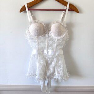 Victoria’s Secret White French Maid Lace Lingerie with Ribbon Tie Size 36B